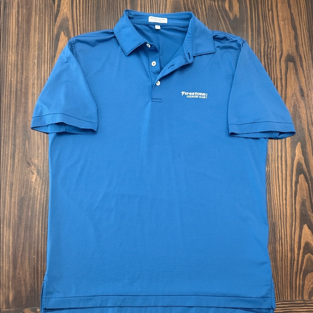 Peter Millar Men's Blue Striped Polo Golf Shirt Medium Firestone Country Club